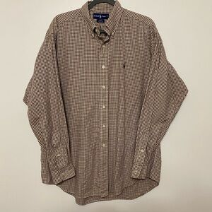 Ralph Lauren Men's Blake 100% Cotton Brown Small Checkered Shirt size L
